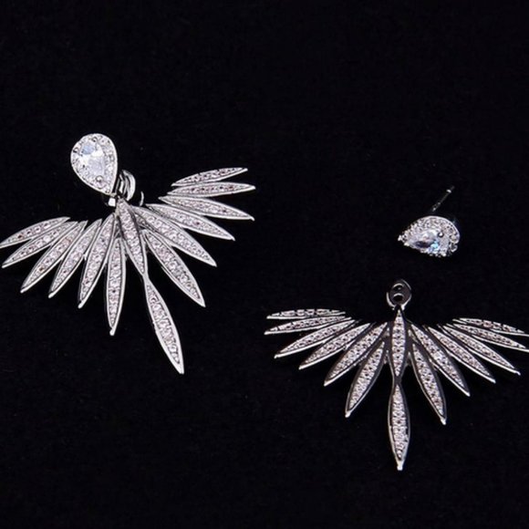 silver toned metal Cubic Zirconia Decor Earrings - Picture 2 of 7